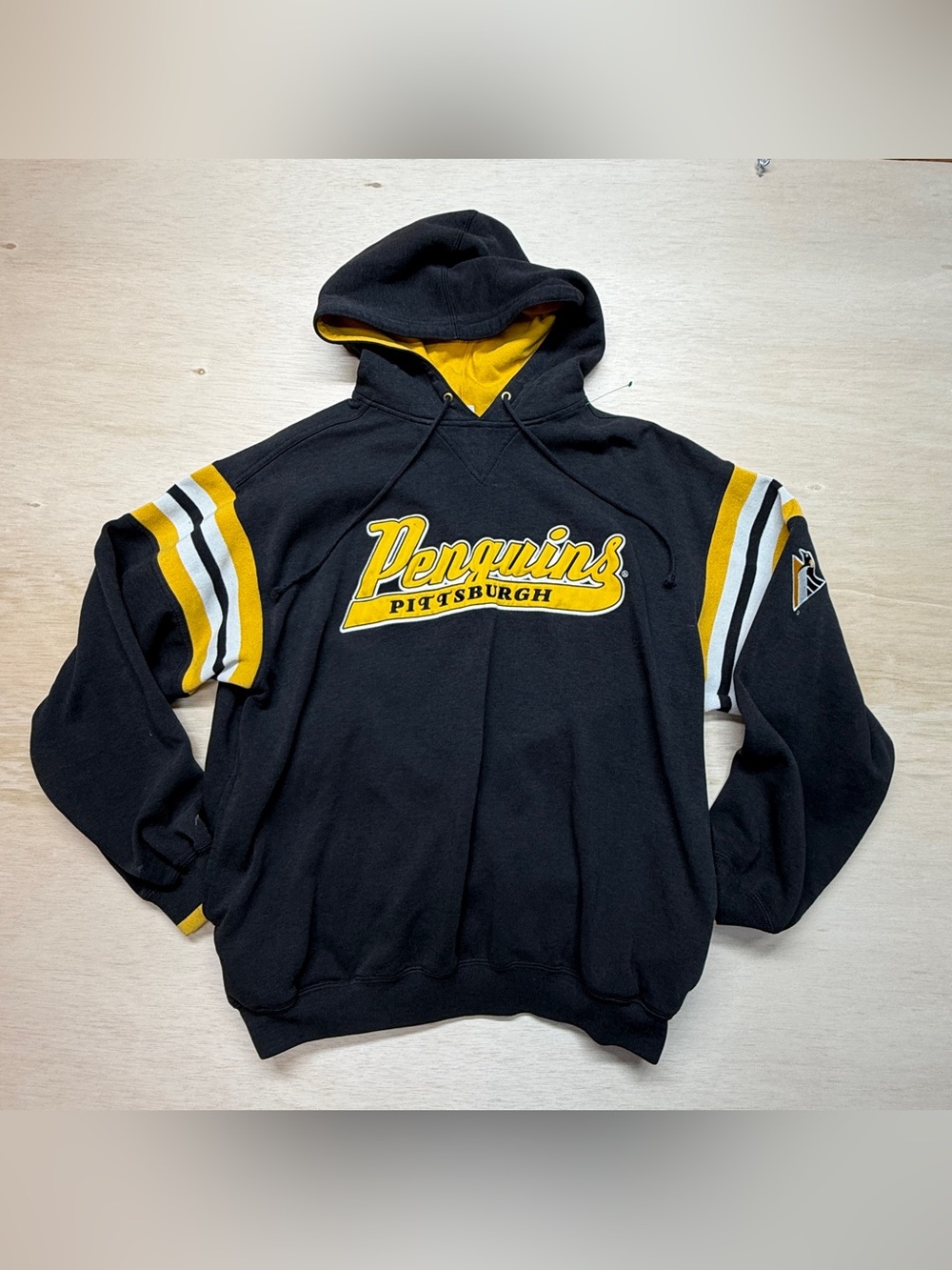 Vintage 90s Lee Sport Pittsburgh Penguins Hoodie Sweatshirt Size L Black NHL